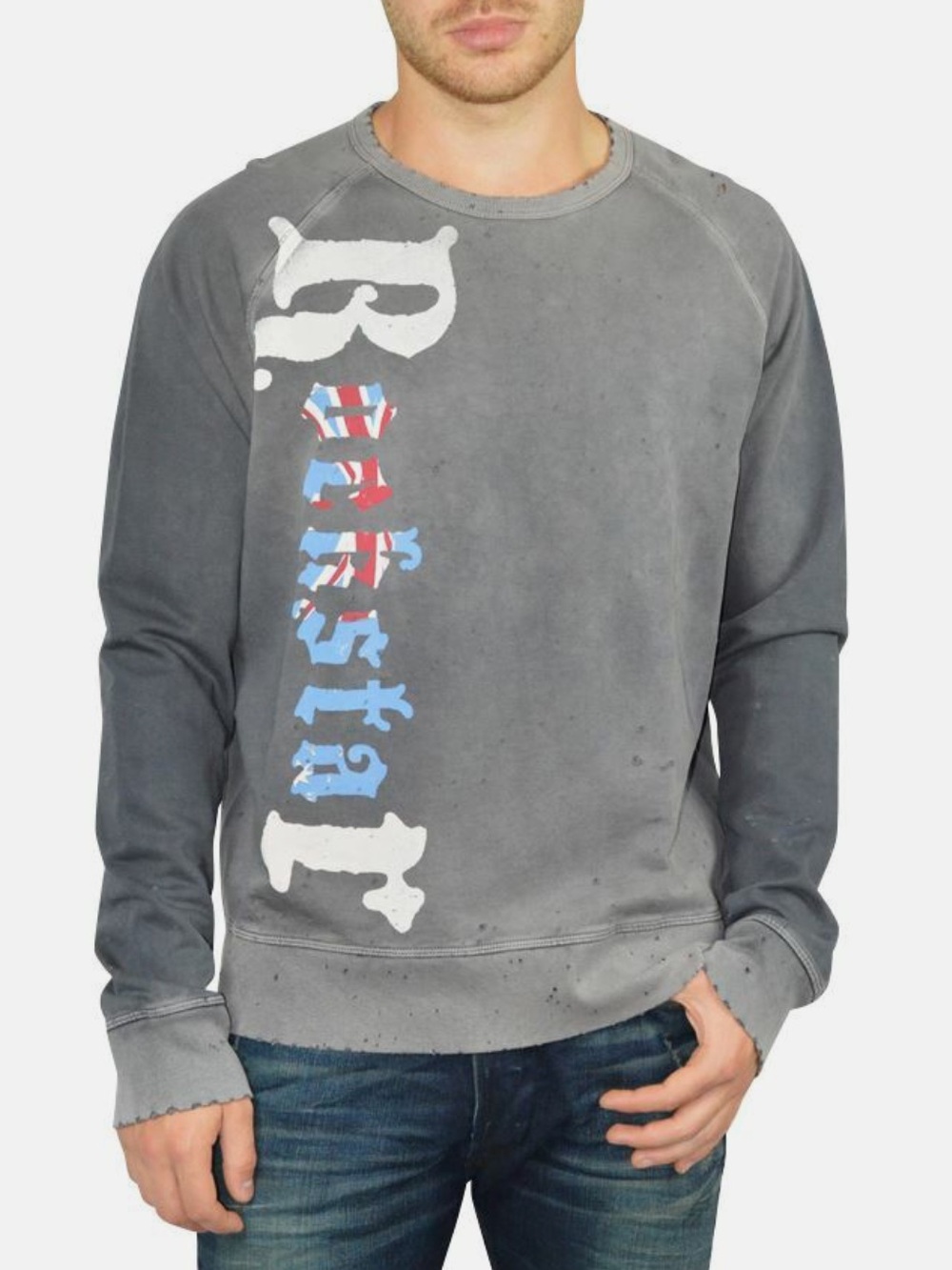 Men’s Rockstar Sushi Distressed Grey Graphic Crewneck Sweater size Large
